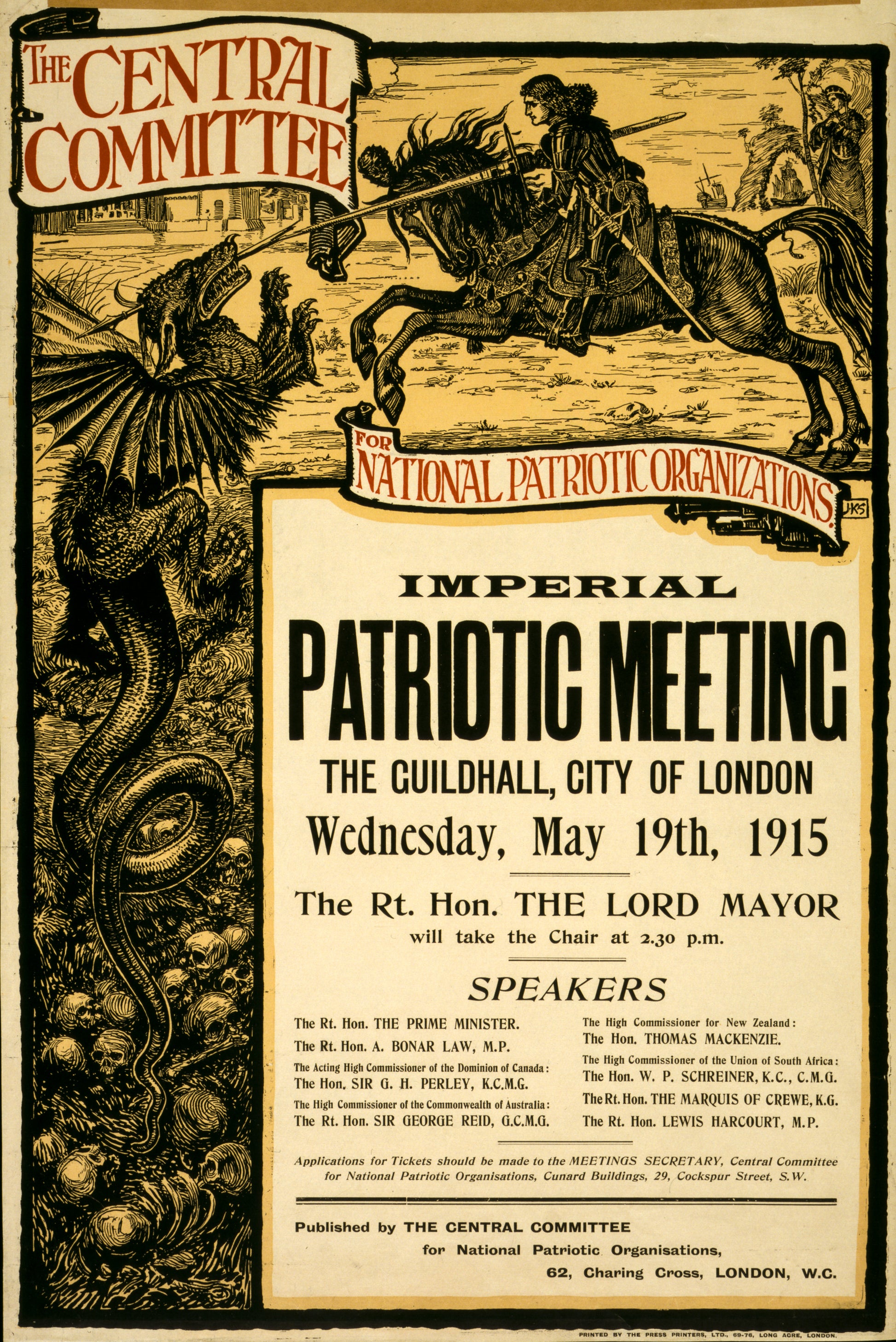 A picture of The Central Committee for National Patriotic Organizations imperial patriotic meeting, The Guildhall, City of London, Wednesday, May 19th, 1915
