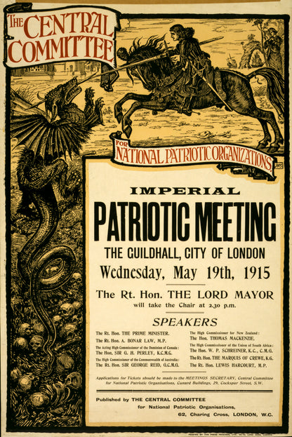 A picture of The Central Committee for National Patriotic Organizations imperial patriotic meeting, The Guildhall, City of London, Wednesday, May 19th, 1915