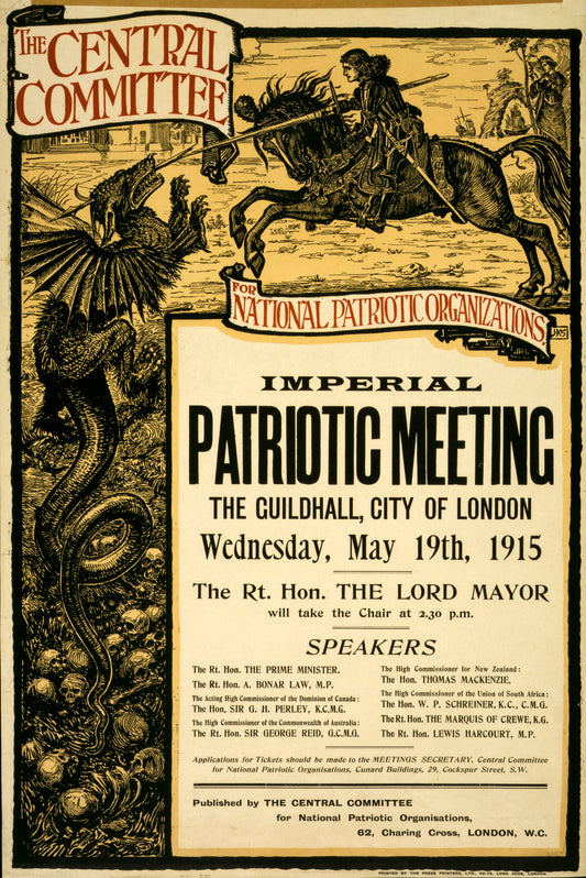 A picture of The Central Committee for National Patriotic Organizations imperial patriotic meeting, The Guildhall, City of London, Wednesday, May 19th, 1915