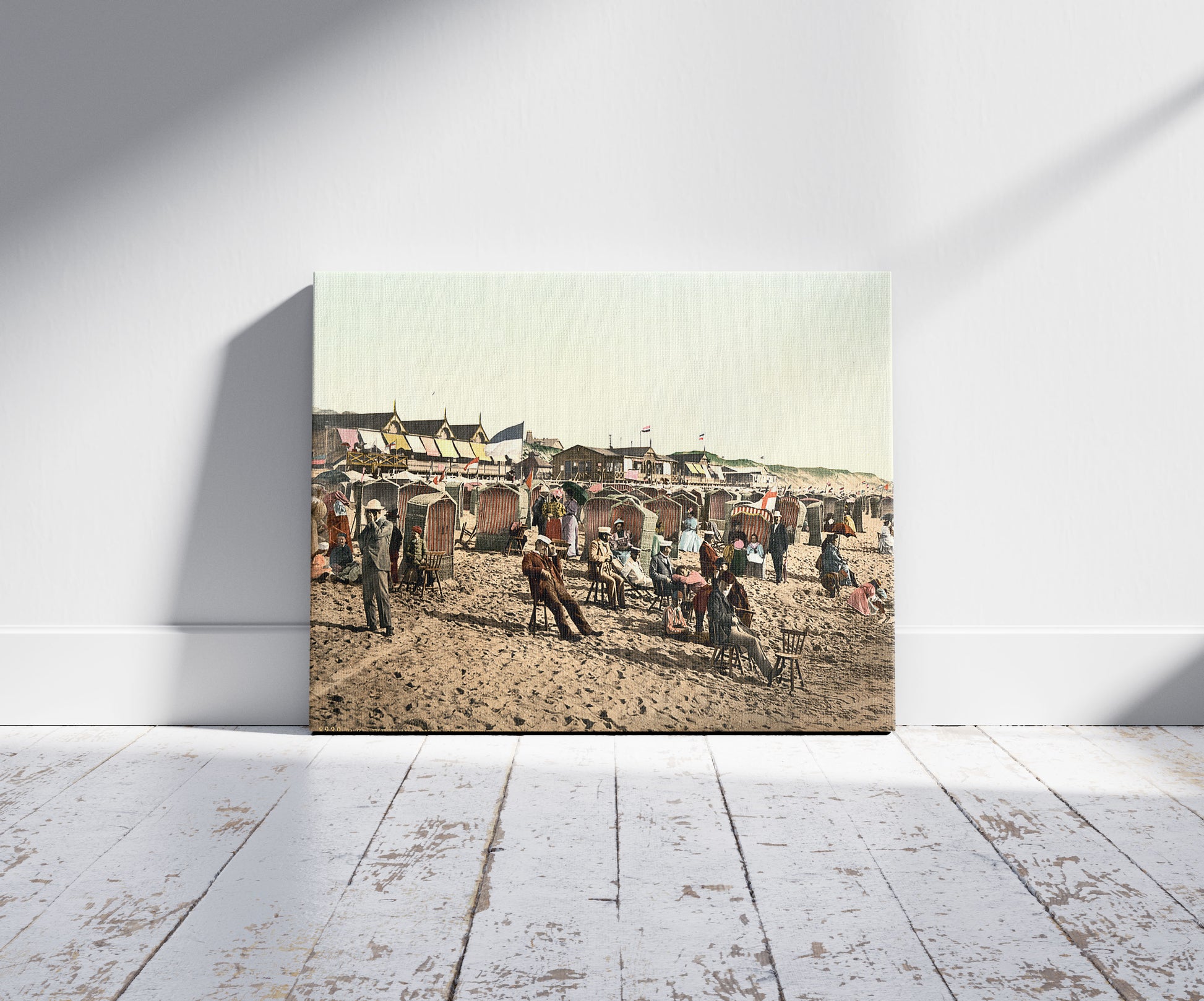 A picture of The chalets, II., Westerland, Sylt, Schleswig-Holstein, Germany, a mockup of the print leaning against a wall