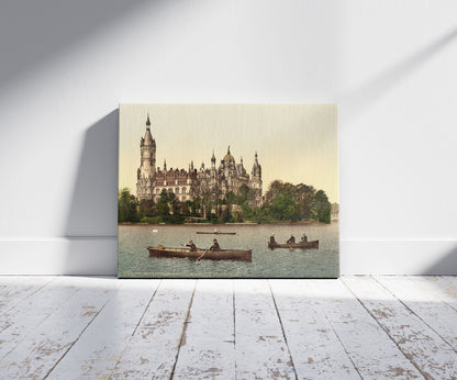 A picture of The ducal castle, southeast side, Schwerin, Mecklenburg-Schwerin, Germany, a mockup of the print leaning against a wall