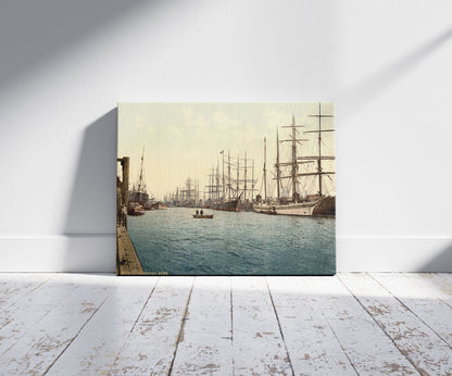 A picture of The Elbe, Hamburg, Germany, a mockup of the print leaning against a wall