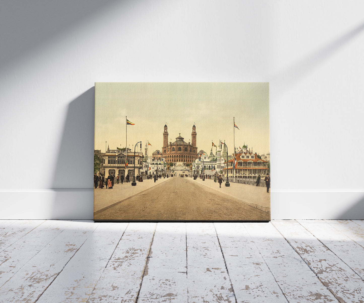 A picture of The environs of the Trocadero, Exposition Universal, 1900, Paris, France, a mockup of the print leaning against a wall