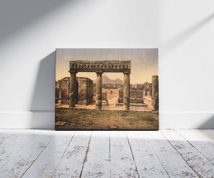 A picture of The Forum, Pompeii, Italy, a mockup of the print leaning against a wall