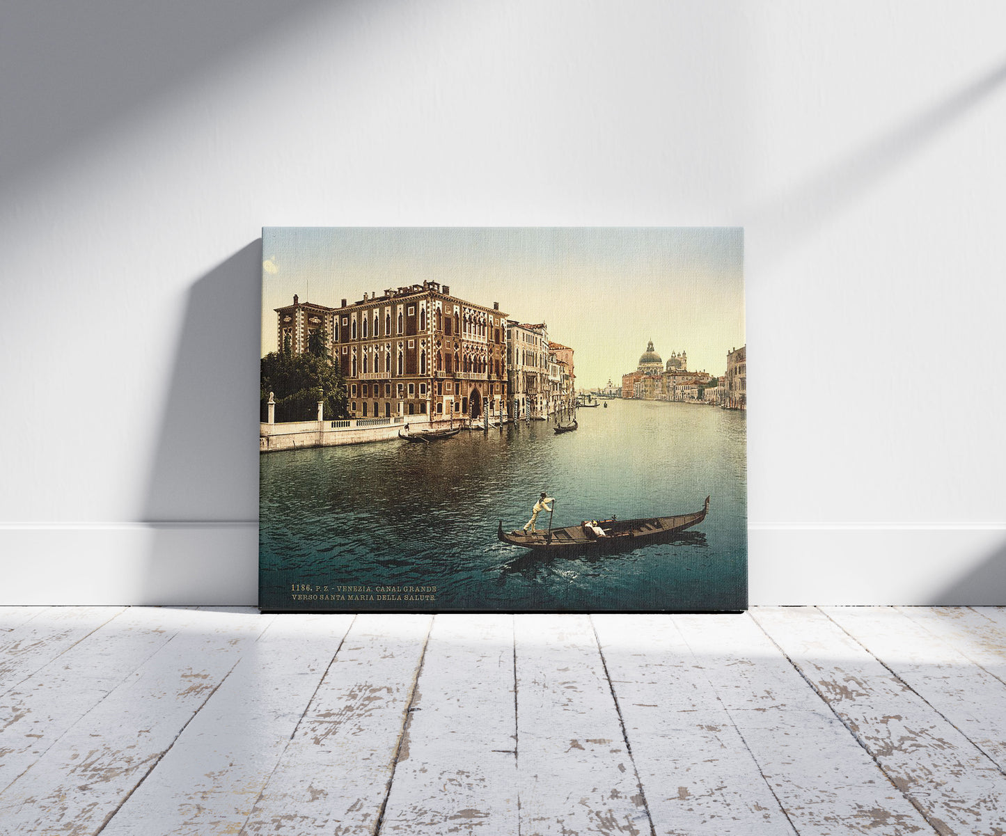 A picture of The Grand Canal, view I, Venice, Italy, a mockup of the print leaning against a wall