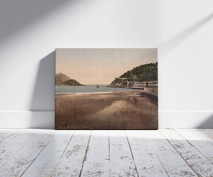 A picture of The harbor, San Sebastián, Spain, a mockup of the print leaning against a wall