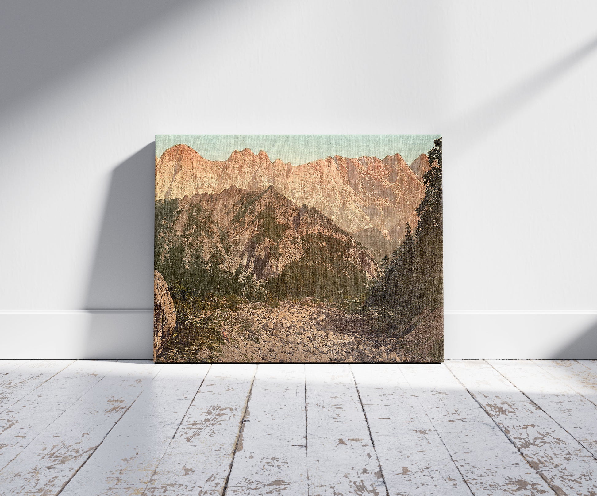 A picture of The Hochthor-group (i.e., Hochtor-group), Styria, Austro-Hungary, a mockup of the print leaning against a wall