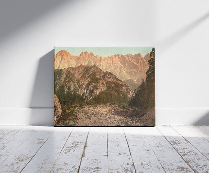 A picture of The Hochthor-group (i.e., Hochtor-group), Styria, Austro-Hungary, a mockup of the print leaning against a wall