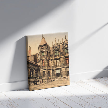 A picture of The Hotel Bourgtheroulde, Rouen, France, a mockup of the print leaning against a wall