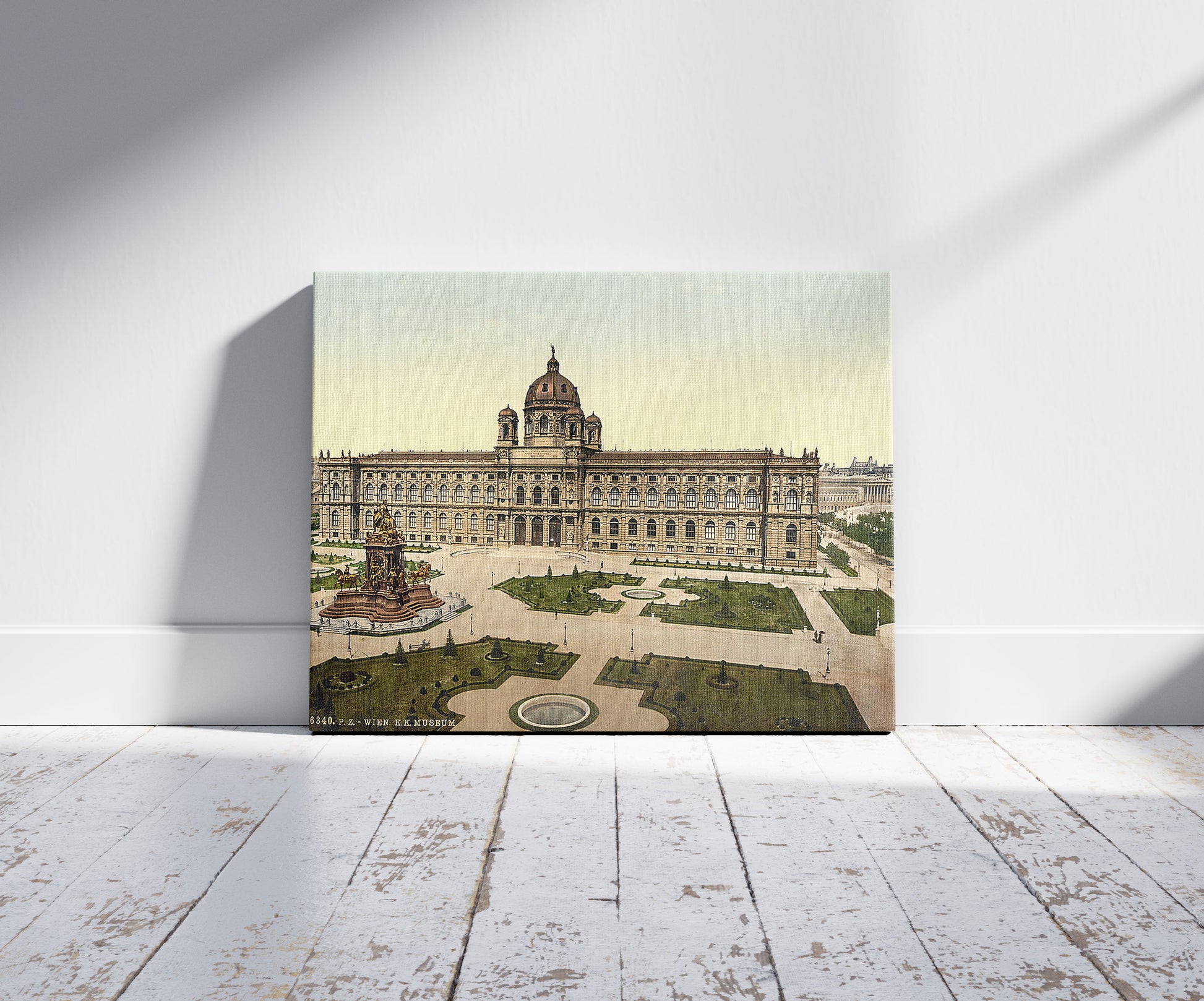 A picture of The Imperial Museum, Vienna, Austro-Hungary, a mockup of the print leaning against a wall