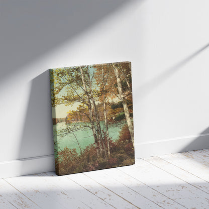 A picture of The Inlet, Spit-Fire Lake, Adirondack Mountains, a mockup of the print leaning against a wall