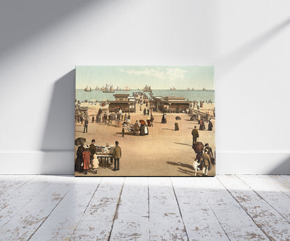 A picture of The jetty, Yarmouth, England, a mockup of the print leaning against a wall