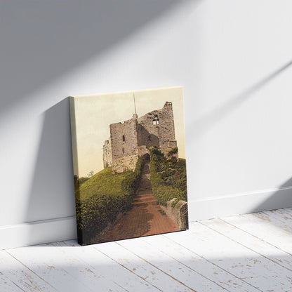 A picture of The Keep, Arundel Castle, England, a mockup of the print leaning against a wall