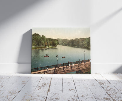 A picture of The lake, north side, Konigsberg, East Prussia, Germany (i.e., Kaliningrad, Kaliningradskai︠a︡ oblastʹ, Russia), a mockup of the print leaning against a wall