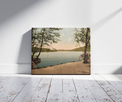 A picture of The Lake of Lourdes, Lourdes, Pyrenees, France, a mockup of the print leaning against a wall