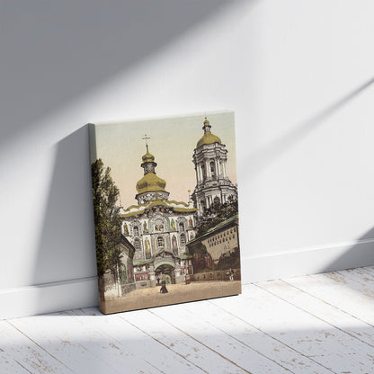 A picture of The Lavra gate, Kiev, Ukraine, a mockup of the print leaning against a wall