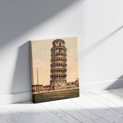 A picture of The Leaning Tower, Pisa, Italy, a mockup of the print leaning against a wall