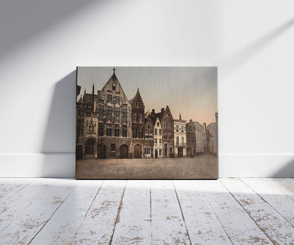 A picture of The library, Bruges, Belgium, a mockup of the print leaning against a wall