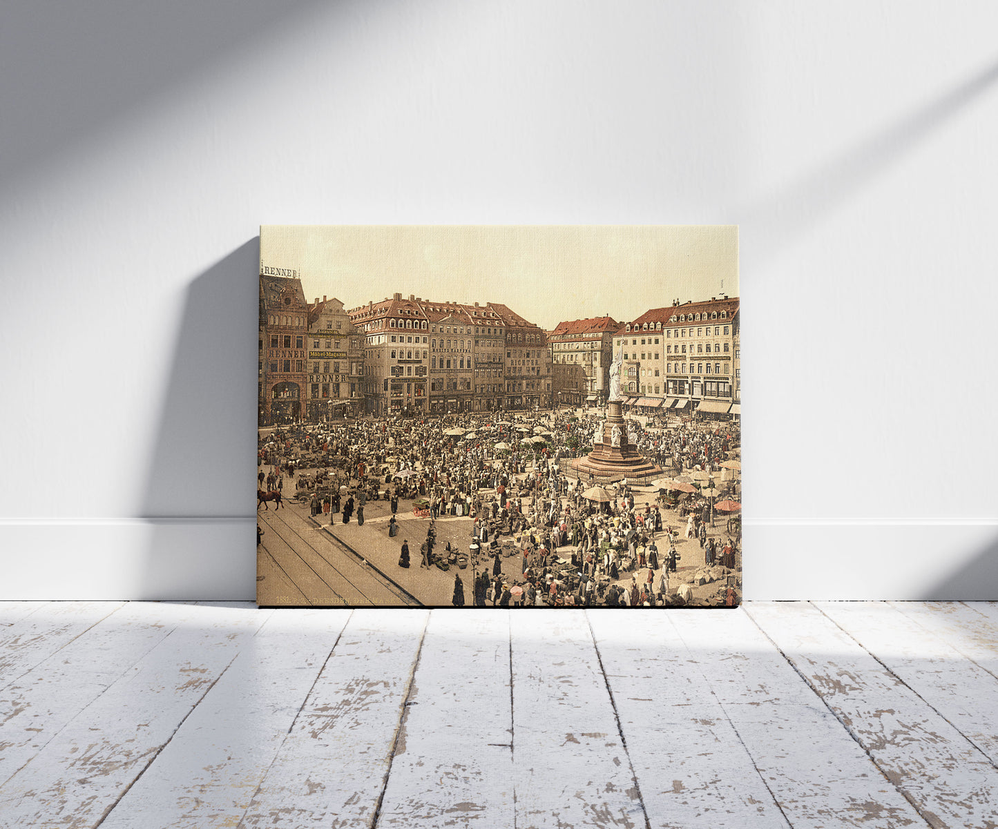 A picture of The Market, Altstadt, Dresden, Saxony, Germany, a mockup of the print leaning against a wall
