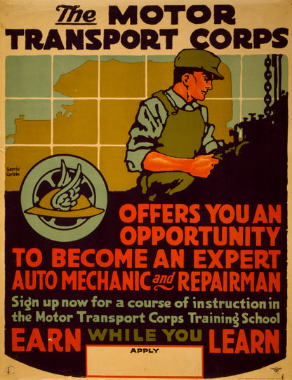 A picture of The Motor Transport Corps offers you an opportunity to become an expert auto mechanic and repairman