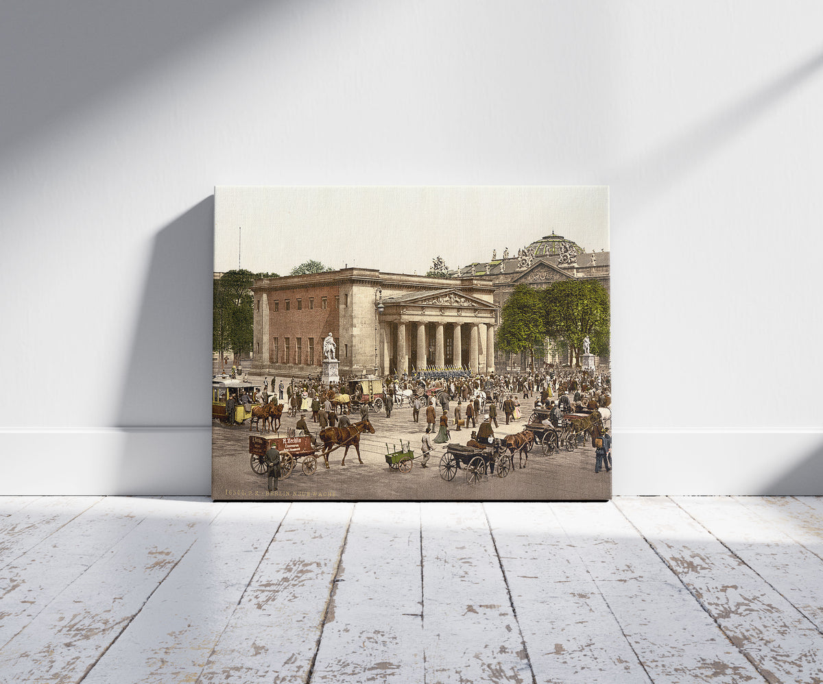 A picture of The "New Guard" and street scene, Berlin, Germany, a mockup of the print leaning against a wall