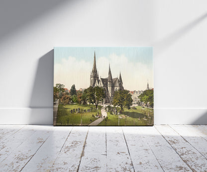 A picture of The New Luther Church, Cassel (i.e., Kassel), Hesse-Nassau, Germany, a mockup of the print leaning against a wall