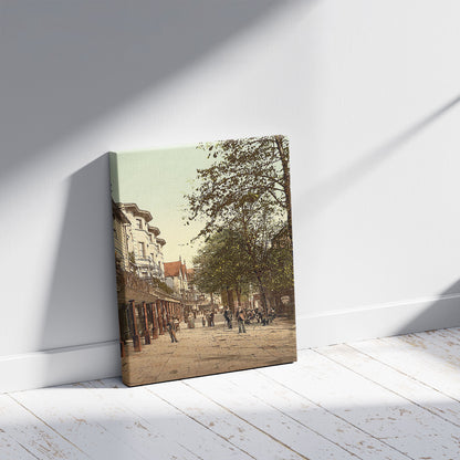 A picture of The Pantiles, looking North, Tunbridge Wells, England, a mockup of the print leaning against a wall