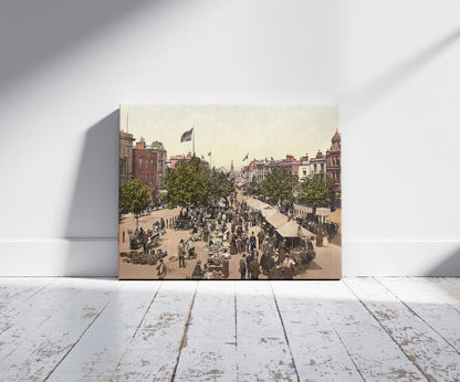 A picture of The parade (i.e., promenade), Market Day, Taunton, England