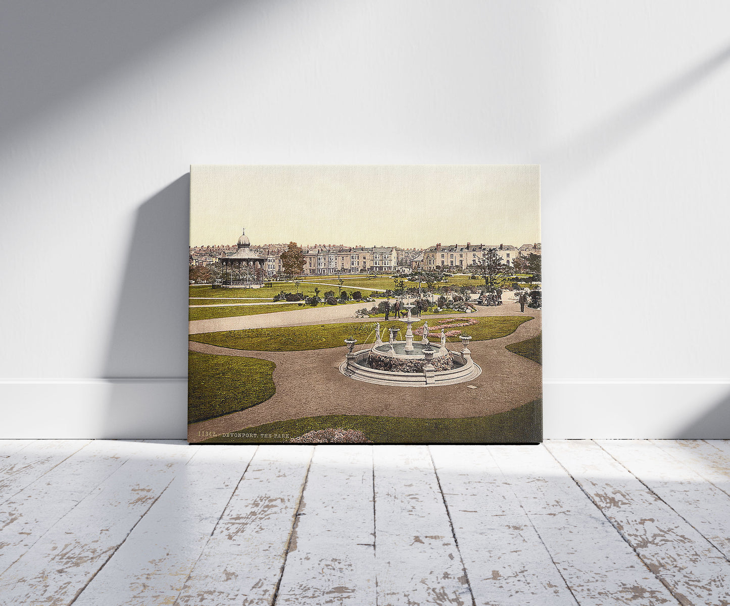 A picture of The Park, Devonport, England, a mockup of the print leaning against a wall