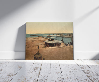 A picture of The piers, Honfleur, France, a mockup of the print leaning against a wall