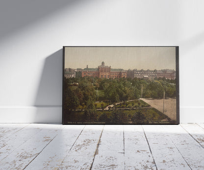 A picture of The Polytechnic, Riga, Latvia, a mockup of the print leaning against a wall