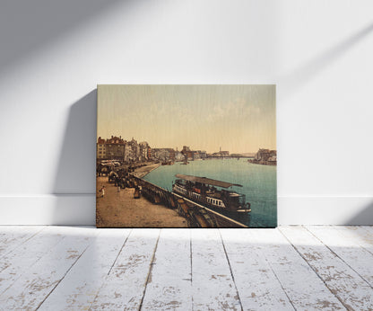 A picture of The quay, Liège, Belgium, a mockup of the print leaning against a wall