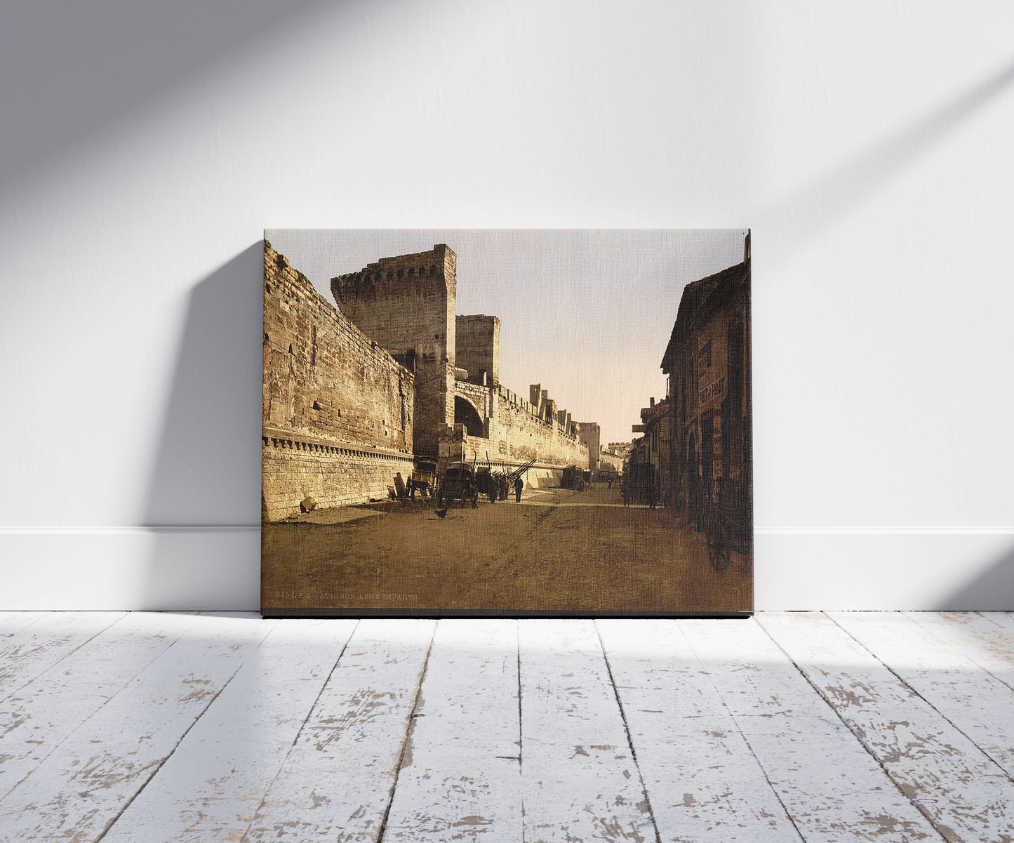 A picture of The ramparts, Avignon, Provence, France, a mockup of the print leaning against a wall