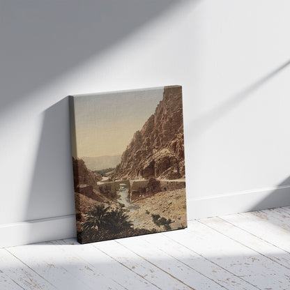 A picture of The ravine, I, El Cantara, Algeria, a mockup of the print leaning against a wall