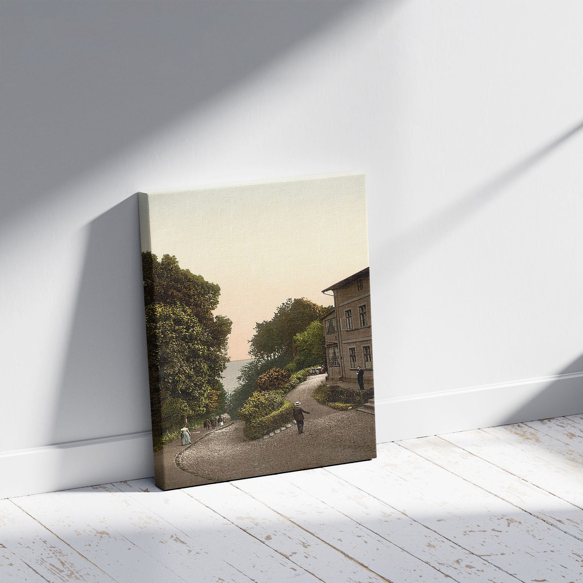 A picture of The Ravine, Isle of Rugen, Germany, a mockup of the print leaning against a wall