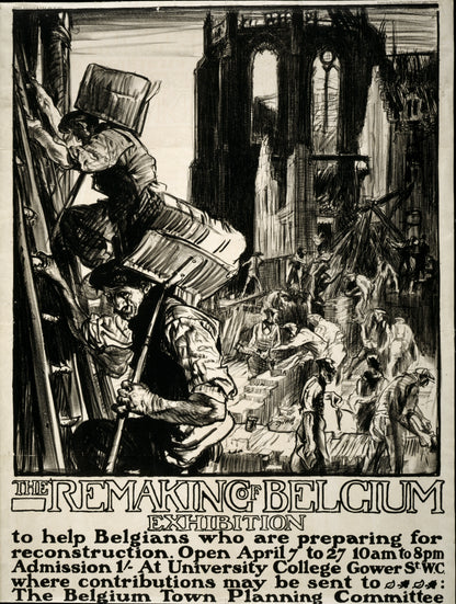 A picture of The remaking of Belgium exhibition, to help Belgians who are preparing for reconstruction