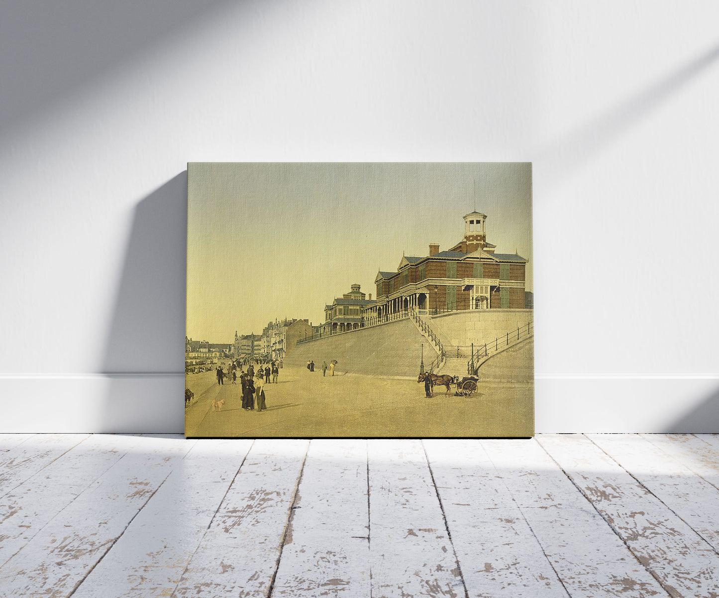 A picture of The royal chalet, Ostend, Belgium, a mockup of the print leaning against a wall