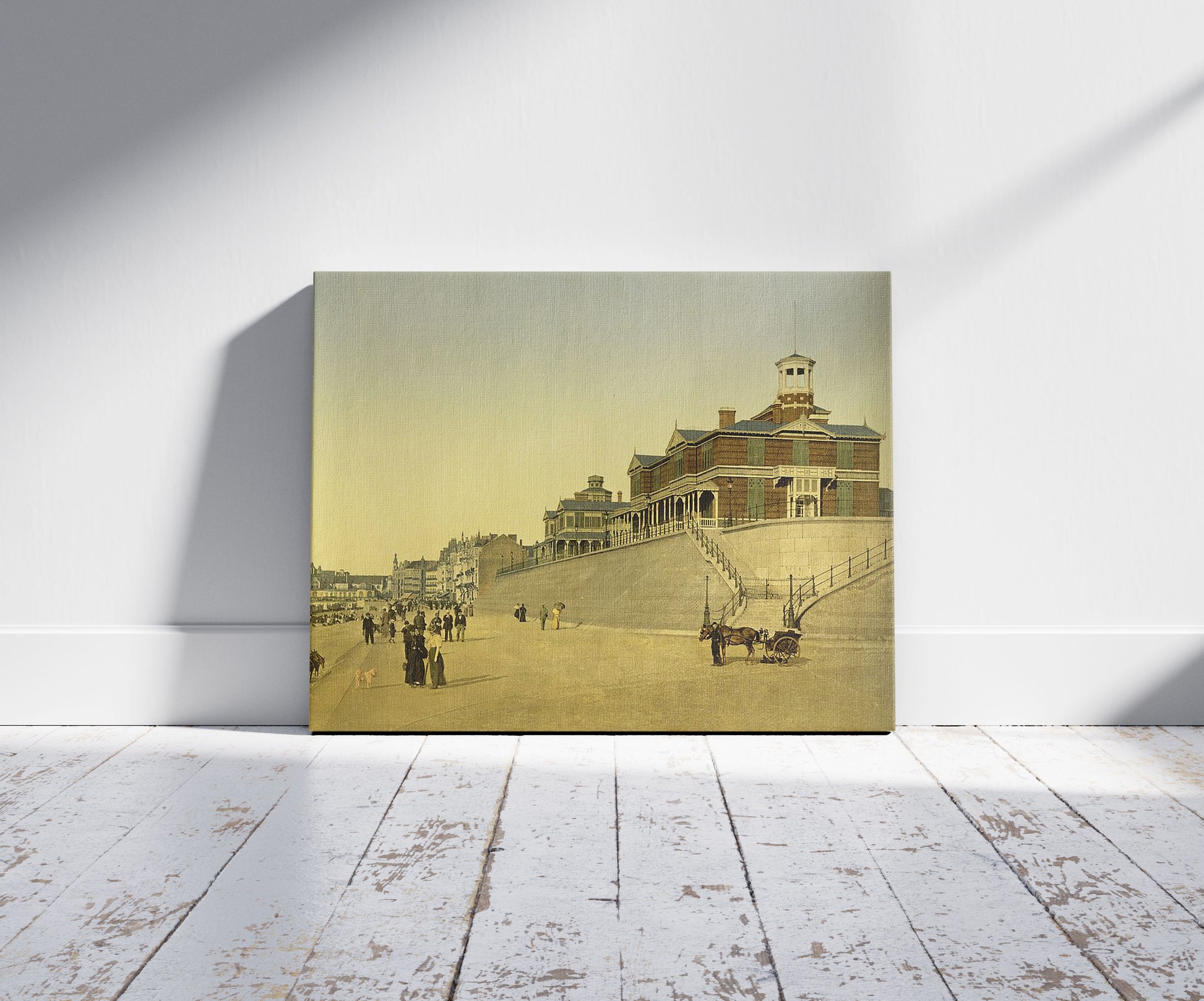 A picture of The royal chalet, Ostend, Belgium, a mockup of the print leaning against a wall