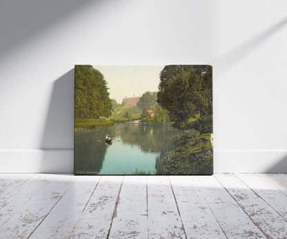 A picture of The Severn and Kingsland, Shrewsbury, England, a mockup of the print leaning against a wall