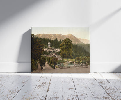 A picture of The terrace, Linderhof Castle, Upper Bavaria, Germany, a mockup of the print leaning against a wall