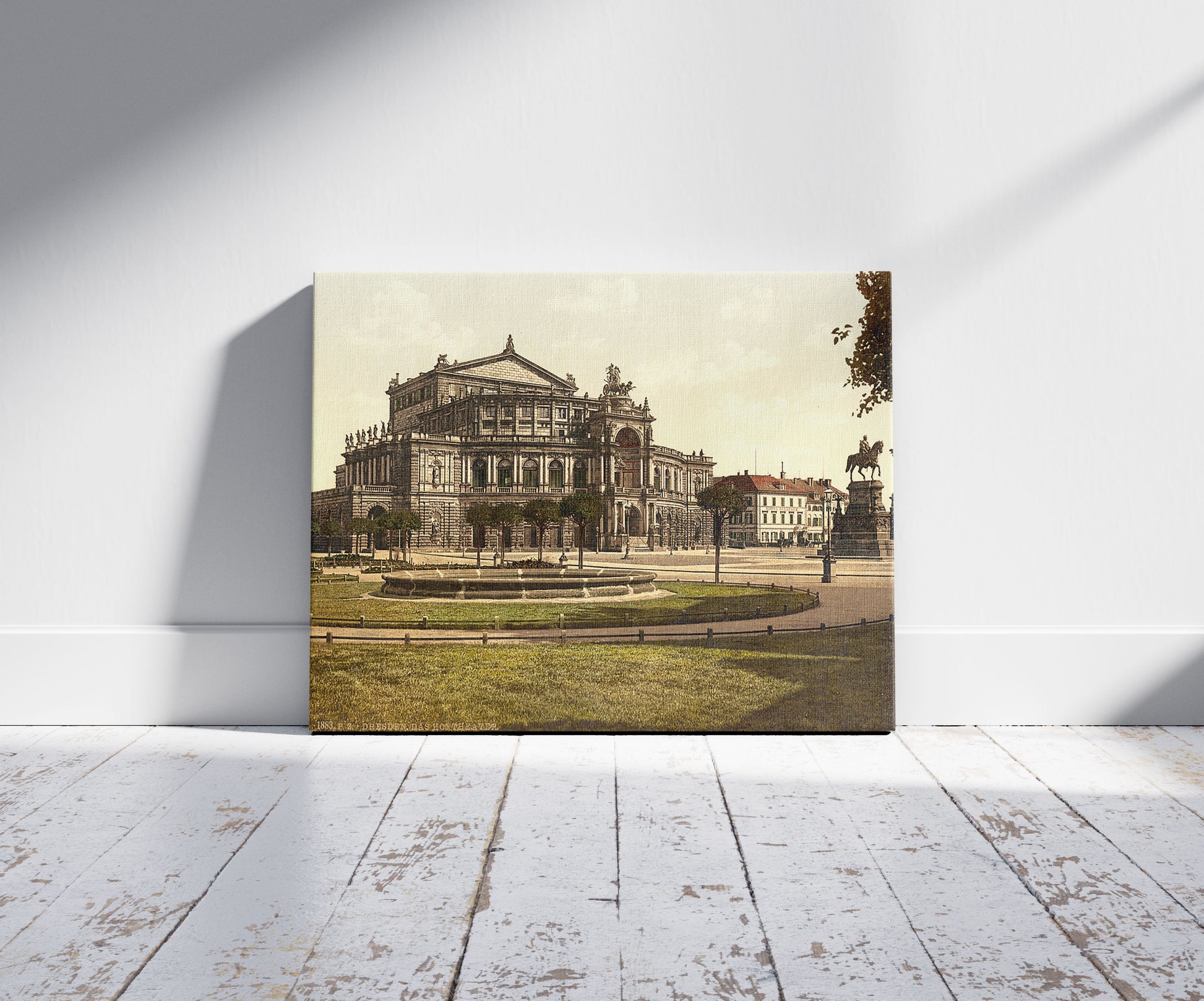 A picture of The theatre, Altstadt, Dresden, Saxony, Germany, a mockup of the print leaning against a wall