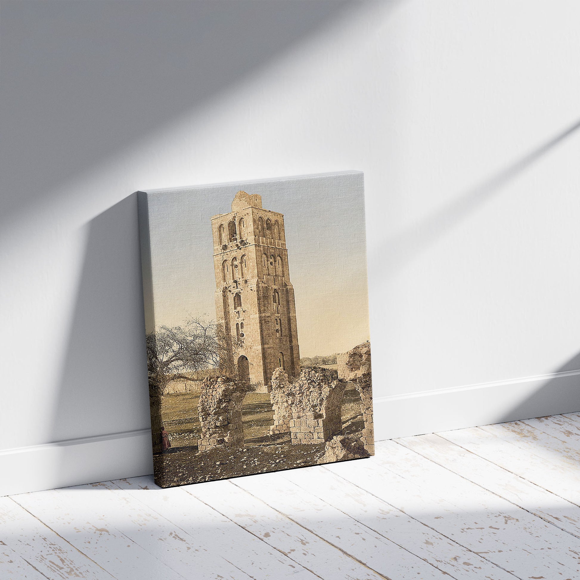 A picture of The Tower of the Forty Martyrs, Nebi-Samuel, Holy Land, (i.e., Israel), a mockup of the print leaning against a wall