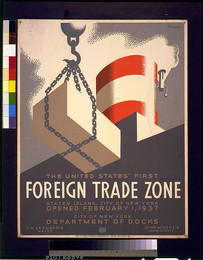 A picture of The United States' first foreign trade zone, Staten Island, city of New York, opened February 1, 1937
