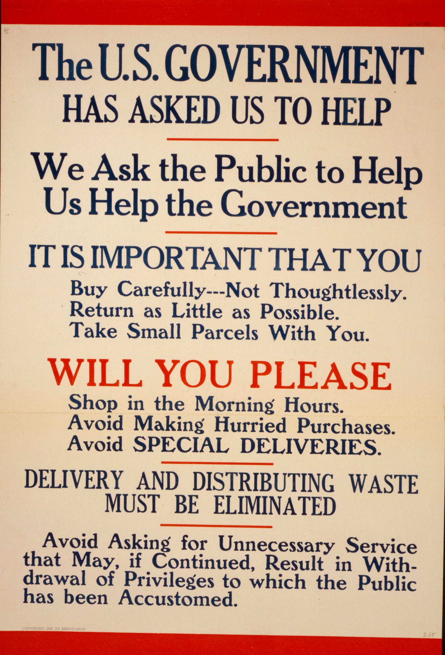 A picture of The U.S. government has asked us to help ... Delivery and distributing waste must be eliminated ....