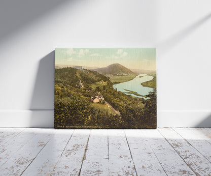 A picture of The Walhalla with view in the Danube Valley, Ratisbon (Regensburg), Bavaria, Germany, a mockup of the print leaning against a wall