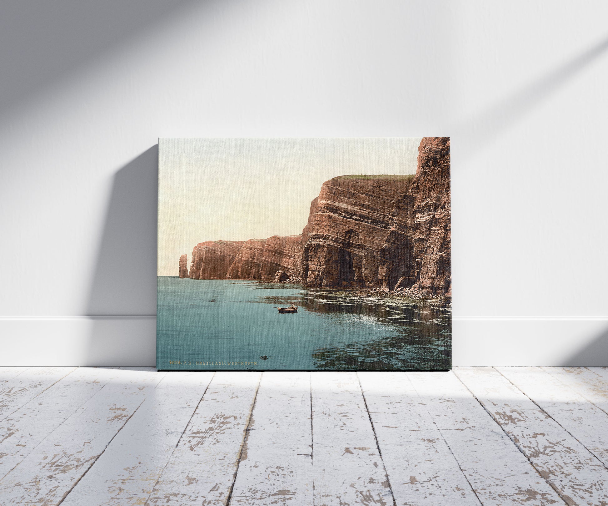 A picture of The West Coast, Helgoland, Germany, a mockup of the print leaning against a wall