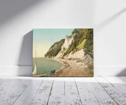 A picture of The Wissower Klinken, seen from below, Isle of Rugen, Germany, a mockup of the print leaning against a wall