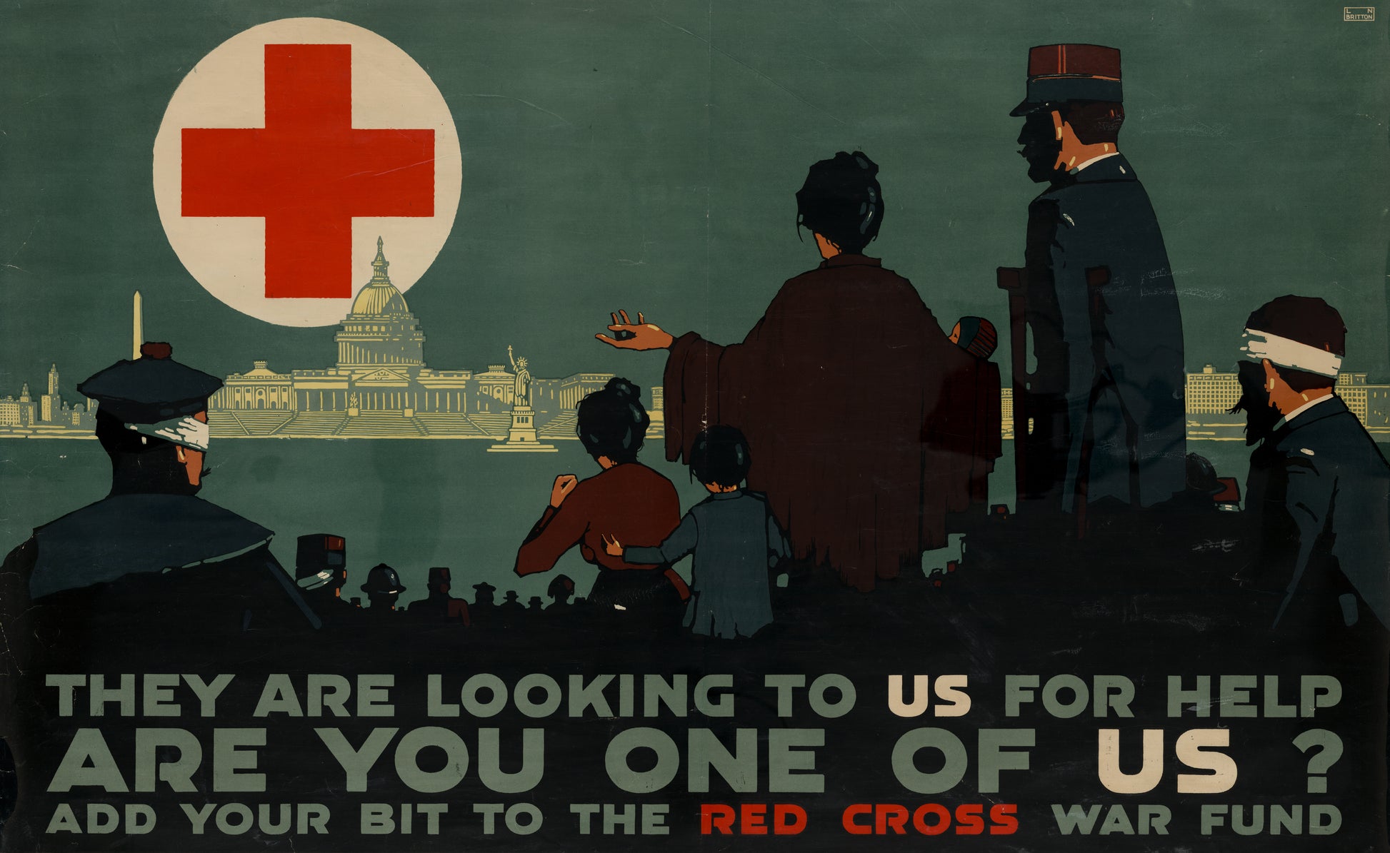 A picture of They are looking to us for help - Are you one of us? Add your bit to the Red Cross War Fund