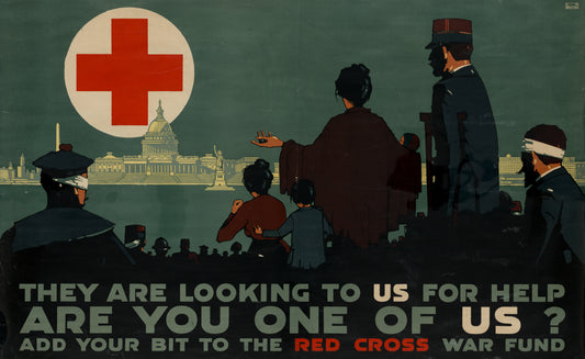 A picture of They are looking to us for help - Are you one of us? Add your bit to the Red Cross War Fund