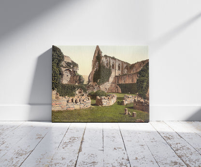 A picture of Tintern Abbey from guest house, a mockup of the print leaning against a wall